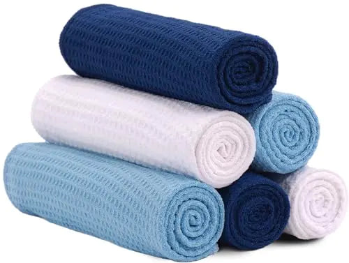 S&T INC. Microfiber Gym Towel Yoga Towel for Home Gym Bag and Workout Equipment 16 Inches x 27 Inches Honeycomb Blues 6 Pack