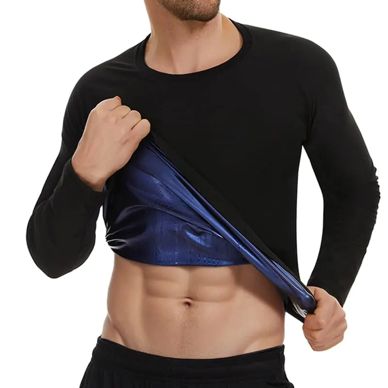SHAPERIN Sauna Shirt for Men Weight Loss Long Sleeve Sauna Top Heat Trapping Sauna Suit Sweat Vest Body Shaper Gym Workout (BlackXL)